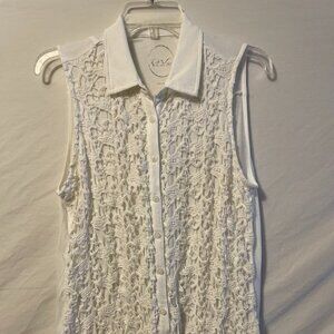 Inc Women's Top, Cotton Lace/crocheted front, rayon back, LG